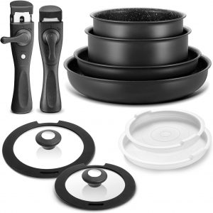 BEZIA Induction Hob Pans Set, Nonstick Pots and Pans Set 10 Pieces,