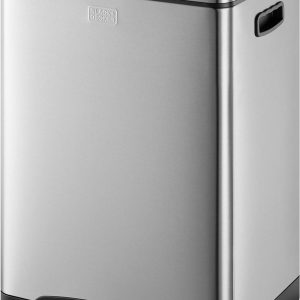BLACK+DECKER BXBN0003GB Double Recycling Waste Kitchen Bin with Soft Close Lid, Stainless Steel, 60cm x 39.5cm x 34cm, Cool Grey