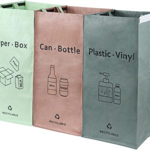 BOMEI PACK 3 Packs Recycling Bags Pink,Green,Gray with handle Separate Sorting Organizer Woven waste Bins bag 42 Gallon Waterproof for Kitchen Home Office Heavy Duty Reusable Storage,Easy clean