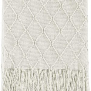 BOURINA Textured Solid Soft Sofa Throw Couch Cover Knitted Decorative Blanket, Beige, 127x152cm