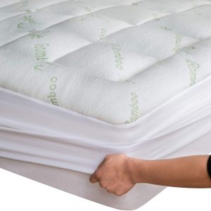Bamboo Double (Full) Mattress Topper – Thick Cooling Breathable Pillow Top Mattress Pad for Back Pain Relief – Deep Pocket Topper Fits 8-20 Inches Mattress (Bamboo, 54×75 Inches), 4’6”x6’3”