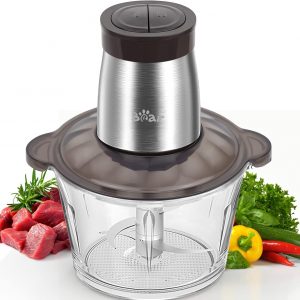 Bear 2L Food Processors 300W Electric Vegetable Chopper Glass Container with 4-304 Stainless steel Knife for Meat, Smoothie, Onions, Fruit, Vegetables