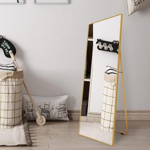 Beauty4U Full Length Mirror 140x40cm Free Standing, Hanging or Leaning, Large Floor Mirror with Gold Aluminum Alloy Frame for Living Room or Bedroom, Rectangle