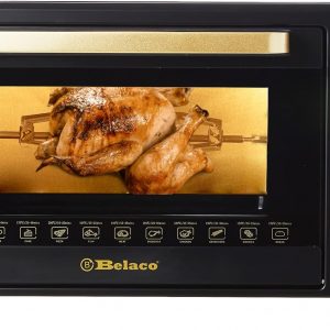 Belaco 23L Toaster Oven Tabletop Cooking Baking Portable Oven Rotiseerie1380w 60 min Timer with auto shut off 100-250° Stainless Steel Heating Tube incl. Baking Tray, Wire Rack, Handle, Rotisserie…
