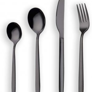 Berglander 24 Piece Titanium Black Plated Stainless Steel Cutlery Set, 24 Pieces Black Flatware Set, Black Silverware Set, Service for 6 (Shiny Black)