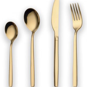 Berglander 24 Piece Titanium Gold Plated Stainless Steel Cutlery Set, 24 Pieces Golden Flatware Set, Gold Silverware Set Cutlery Sets, Service for 6 (Shiny Gold)
