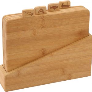 Bergner – Bamboo Cutting Board Set of 5 – Natural Wooden Chopping Boards for Vegetables, Meat, Poultry, Fish – Includes 1 Storage Piece