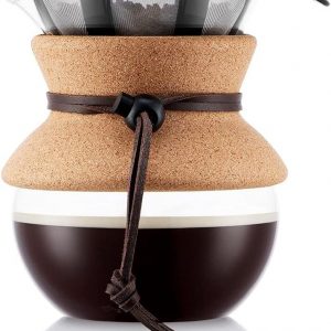 Bodum 17oz Pour Over Coffee Maker, High-Heat Borosilicate Glass with Reusable Stainless Steel Filter and Cork Grip – Made in Portugal