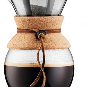 Bodum 34oz Pour Over Coffee Maker, High-Heat Borosilicate Glass with Reusable Stainless Steel Filter and Cork Grip – Made in Portugal