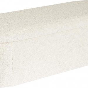 Bonlife Folding Ottoman Storage Bench,Boucle Footstool Oval, End of Bed Stool, Ideal for Living Room, Bedroom, 100L Storage Space,White