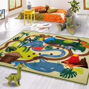 Booooom Jackson Kids Dinosaur Play Rug Dinosaur Rug Area Rug for Playroom Classroom Dinosaur Play Mat Activity Rug Learning Carpet for Boys And Girls