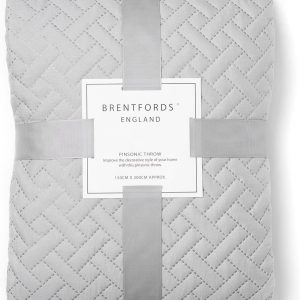 Brentfords Geometric Pinsonic Quilted Bedspread Throw Over Large Sofa Bed Cover Blanket Easy Care, Silver Grey – 125 x 150cm