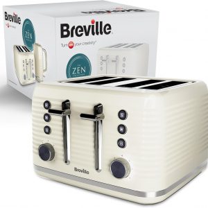 Breville Zen 4-Slice Cream Toaster with High Lift & Wide Slots | Cream & Silver Chrome [VTR028]
