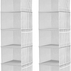 BrilliantJo 2 PCS Hanging Wardrobe Closet Storage with 5 Shelves Organiser Grey Strip(12 x 12 x 43 inch)