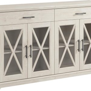 Bush Furniture Lennox Farmhouse Stand for 75 Inch TV | Living Room Entertainment Center with Storage, 60W, Linen White Oak