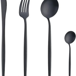 Buyer Star 16 Pieces Black Cutlery Set,Matte Flatware Set Service for 4,Stainless Steel Silverware Set with Knives Spoons Forks, Dishwasher Safe
