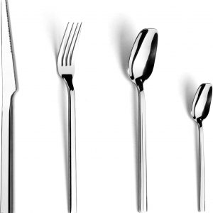 CAOPAOTI Cutlery Set Serving for 6, 24 Pieces Stainless Steel Flatware, Modern Silverware with Spoon Knife and Fork Sets for Family, Square Edge & Mirror Polished, Dishwasher Safe
