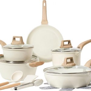 CAROTE Pots and Pans Set Nonstick,White Granite Induction Kitchen