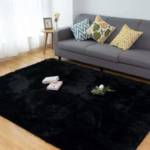 CHOSHOME Black Rugs for Living Room Super Soft Anti Slip Rug Bedroom Rugs Large Rugs Fluffy Rugs Velvet Shag Carpet Modern Indoor Large Fluffy Area Rugs Shaggy Rugs (Black, 120x180cm)