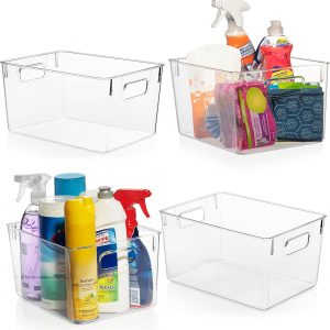 CLEARSPACE Plastic Storage Bins – Perfect Kitchen Organisation or Pantry Storage – Fridge Organiser, Pantry Organisation and Storage Bins, Cabinet Organisers – 4 Pack