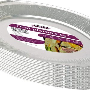CaterOcassions Large Disposable Serving Platter – Foil Trays for Party Food – Reusable – 12 Tray Pack – 14″ Oval Platters – Oven and Food Safe – Party Serving Trays and Platters – British Brand