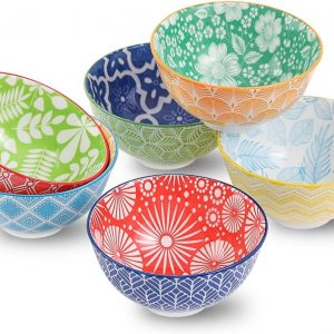 Ceramic Small Bowls dessert bowl – Porcelain 10 oz Cute Bowl Set for Rice | Soup | Snack | Ice Cream | Side Dishes – Colorful Kitchen serving bowls sets – Microwave and Oven Dishwasher Safe 4.75 Inch