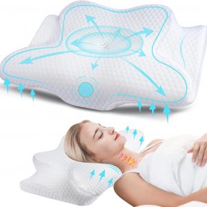 Cervical Memory Foam Pillow for Neck Pain Relief, 2 in 1 Orthopedic Sleeping Pillow, Shoulder Pain Ergonomic Head Neck Support Pillow for Side/Back/Stomach Sleepers with Removable Cover, White