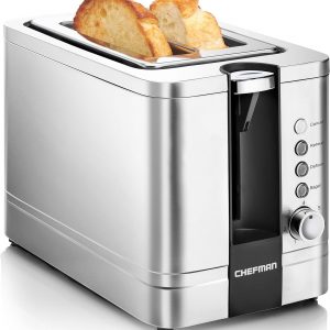 Chefman 2 Slice Toaster, 7 Shade Settings, Stainless Steel, 2 Slice with Extra-Wide Slots, Thick Bread and Bagel Toaster, Reheat, Defrost, Cancel, Lift Lever, Removable Crumb Tray