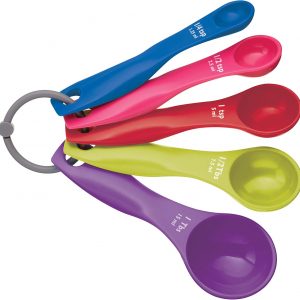 Colourworks Measuring Spoon Set, 5 Spoons for Measuring Food, Durable, Stain Resistant and Dishwasher Safe Plastic, Bright Colours, Brights