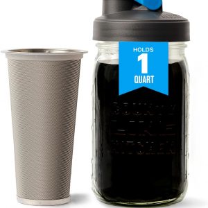 County Line Kitchen Cold Brew Mason Jar Coffee Maker by – 1 Quart, 32 oz – Durable Glass Jar, Heavy Duty Stainless Steel Filter, Flip Cap Lid for Easy Pouring, Save $ – Easily Make Your Own Cold Brew