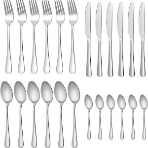 Cutlery Flatware Set，24 Piece Silverware Set with Gift Box Stainless Steel Tableware Dinnerware Sets Knife Fork Spoon, Service for 6 Multipurpose Use Safe for Home Kitchen Party – Silver
