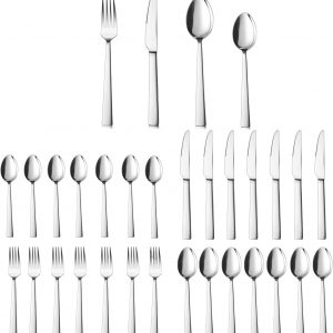 Cutlery Set, Herogo 32 Piece Stainless Steel Flatware Set Service for 8, Mirror Polished Silverware with Fork Spoon knife, Modern Silver Tableware Set, Dishwasher Safe, Anti-Rust