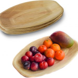DISPOSABLE GREEN – Oval Disposable Serving Dishes, Areca Serving Tray, Serving Platter for Parties, Weddings, Catering, & More, Serving Plate for Hot & Cold Food, 25cm x 36cm x 2cm, 10-pcs