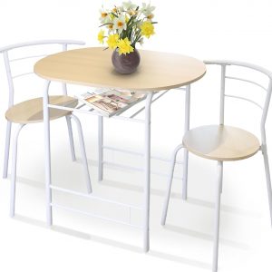 DIVCHI 3 Piece Dining Table & Chairs Set, Compact Dining Room Set With Storage Shelf And Wine Rack, Modern Breakfast Bar Table Set For Kitchen/Apartments/Small Space