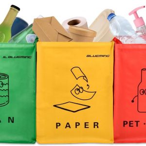 DODUOS Recycling Bags 30 * 30 * 40cm, 3 Pack Waste Separation Bags with Carry Handles, Recycling Bins for Kitchen Woven Waste Bins Bag for Kitchen Home Office, Recycling Containers for Paper, Glass