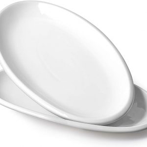 DOWAN 14″ Large Serving Platters, Oval Serving Plates, White Porcelain Platters Oven Safe, Dinner Plates Serving Dishes for Entertaining, Party, Meat, Appetizers, Dessert, Set of 2, White