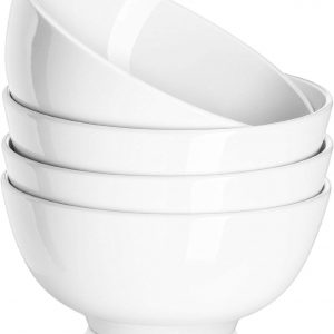 DOWAN 650ml Soup Bowls,Φ15.4cm Bowls Set of 4 for Kitchen,Ceramic Cereal Bowls, White Bowls for Soup, Breakfast, Oatmeal, Rice, Pasta, Salad