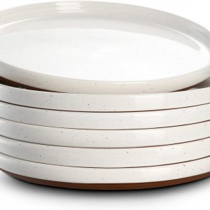 DOWAN Ceramic Side Plates Set of 6, 8.5″ Handmade Reactive Glaze Stoneware Plates, Large Dinner Plates, Rustic Shape Dinnerware Dish Set for Kitchen, Scratch Resistant – Vanilla White