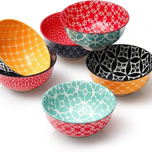 DOWAN Porcelain Dessert Bowls, 300 ml Vibrant Colours Ice Cream Bowls, Φ11.4 cm Cute Small Snack Bowls Set, Condiment, Microwave and Dishwasher Safe, Lightweight, Set of 6 | Christmas,Housewarming