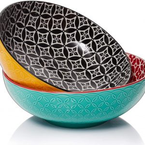DOWAN Serving Bowls, 2000ML Fruit Bowls Salad Bowls, Ø24cm Large Pasta Bowl Set of 2, Serving Dishes for Entertaining, Vibrant Colour Large Bowls for Party, Ideal Housewarming Gift