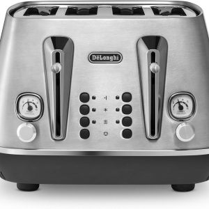 De’Longhi Distinta X Design 4 Slice Toaster, Dual Browning Control, Reheat/Defrost/Bagel Function CTI4003.M – Brushed Steel, Silver