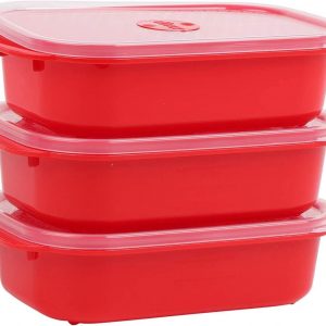 Décor Microwave Food Containers Set | 3 Pack – 3 x 900ml | Steam Release Vent | Dishwasher & Freezer Safe | Red