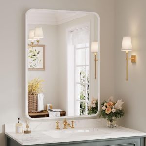 Dripex 55 x 75cm Rectangle Mirror, Rectangular Hanging Wall Mirror – Home Decorative Wall Mounted Vanity Mirror for Bathroom, Dressing Room & Living Room, White