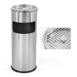Dyna-Living Rubbish Bin Outdoor Stainless Steel Trash Bin with Lid Waste Bin Large Outdoor Bin Garbage Can Bin for Garden Backyard Home Office Restaurant Indoor (Silver)