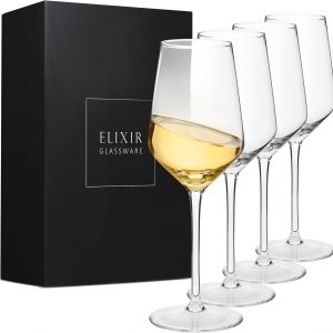 ELIXIR GLASSWARE Crystal Wine Glasses – Hand Blown Red & White Wine Glasses – Set of 4 Long Stem Wine Glasses, Premium Crystal – Wedding, Anniversary, Christmas – 13 oz, Clear