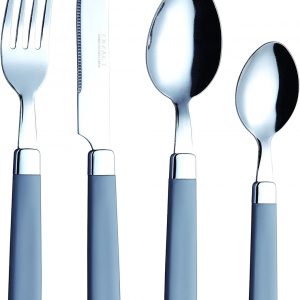 EXZACT Cutlery Set 16pcs Stainless Steel – Coloured Handles – 4 x Forks, 4 x Knives, 4 x Table Spoons, 4 x Tea Spoons – WF23 Grey