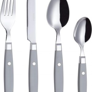EXZACT Cutlery Set 24pcs Stainless Steel – with Rivet Craft Handles/Retro Style Flatware – 6 x Dinner Forks, 6 x DinnerKnives, 6 x Table Spoons, 6 x Tea Spoons -Serves 6 (Grey)