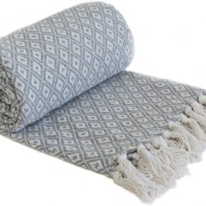 Emma Barclay Casablanca – Scandi Woven Recycled Cotton Chair Sofa Setee Bed Throw Over Blanket in Silver – 50×60 (127x152cm)