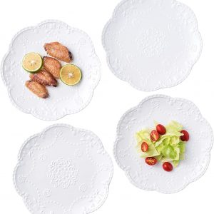 Eplze YBK Tech Elegant Round Embossed Lace Plates, Porcelain Dessert Plates for Breakfast Afternoon Tea, Set of 4 (6 Inch)