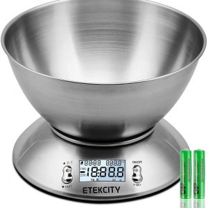 Etekcity Electronic Kitchen Scales with Stainless Steel Mixing Bowl, Timer and Temperature Sensor, Digital Wet and Dry Food Weighing Scale for Cooking and Baking-11lb/5kg